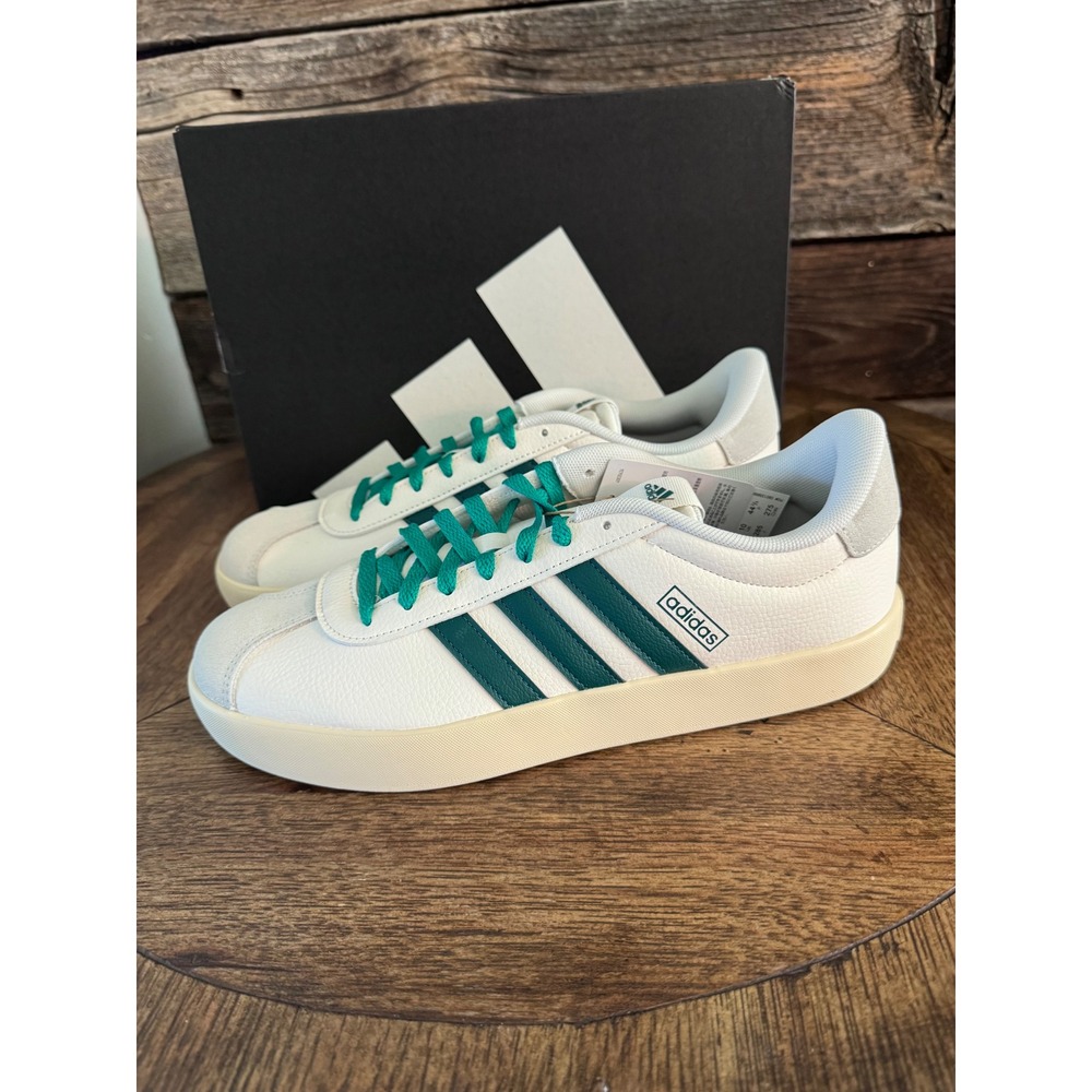 Adidas VL Court 3.0 Mens Shoes White Green Leather Sneakers JI1754 Size 10.5